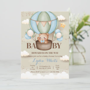 Teddybjörn Varm Luft Ballong Baby Shower Åh Bebis Inbjudningar