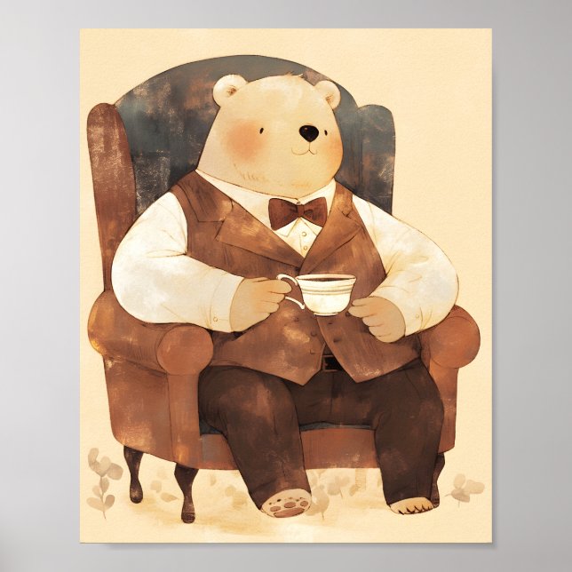 Teddybjörn Vattenfärg Nurseries Väggkonstaffisch Poster (Framsidan)