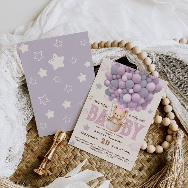 Teddybjörn Violett Rosa Babyflicka Babyshower  Inbjudningar (Skapare uppladdad)