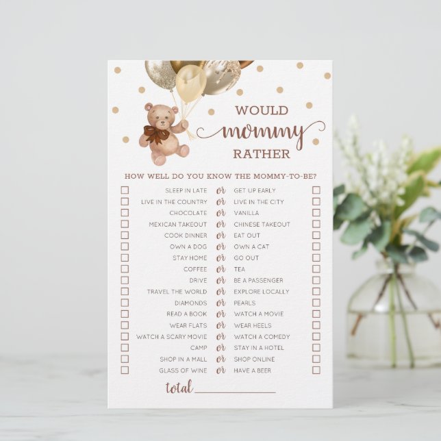 Teddybjörn Would Mommy Rather Baby Shower (Stående Fram)