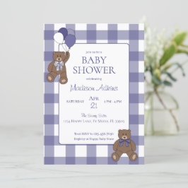 Teddybjörnar Baby Girl Lila och Vit Bebis Shower Inbjudningar