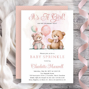 Teddybjörnar It's A Girl Bearly Wait Baby-fest Inbjudningar