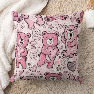 Teddybjörnar med hjärtan och rosa - Alla hjärtans  Kudde