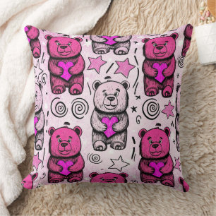 Teddybjörnar med hjärtan och rosa - Alla hjärtans Kudde