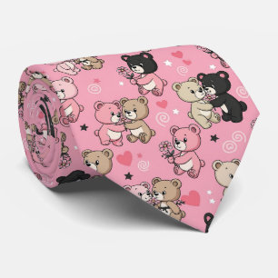 Teddybjörnar med hjärtan och rosa - Alla hjärtans Slips