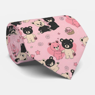 Teddybjörnar med hjärtan och rosa - Alla hjärtans Slips