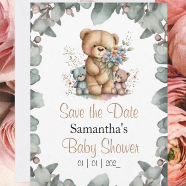 Teddybjörnar Tvillingar Akvarell  datum Inbjudningar (It’s going to be a bear-y wonderful time as we shower our little one with affection!)