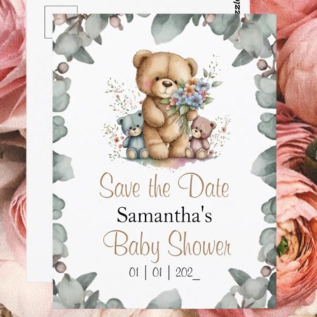 Teddybjörnar Tvillingar Akvarell Datum vykort (P.S. Get ready for some adorable baby shower invites that are sure to warm your hearts! 🌸💙)