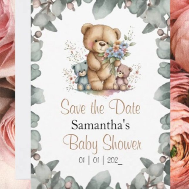 Teddybjörnar Tvillingar Grönt Akvarell Datumet Inbjudningar (Celebrate your little cub's arrival with our Beary Cute teddy bear baby shower invitations! )