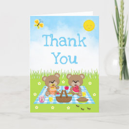 Teddybjörnarnas Picknick Födelsedag Blå Rutig Tack Kort