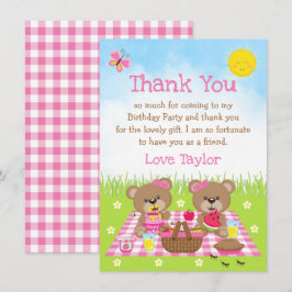 Teddybjörnarnas Picknick Födelsedag Rosa Gingham Tack Kort