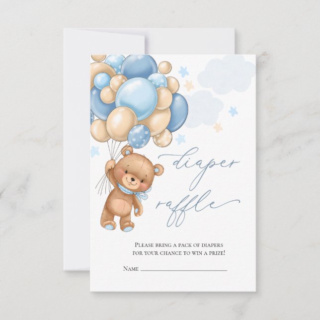 Teddybjörnballonger Baby Shower Blöja Lotteri  Anteckningskort (Framsida)