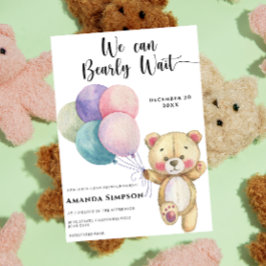 Teddybjörnballonger Baby Shower Inbjudningar