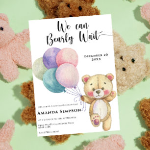Teddybjörnballonger Baby Shower Inbjudningar