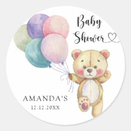 Teddybjörnballonger - Baby Shower Runt Klistermärke