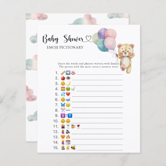 Teddybjörnballonger - emojipiktionärsspel (Fram/baksida)