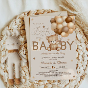 Teddybjörnballonger Knappast väntar Boho Baby Show Inbjudningar