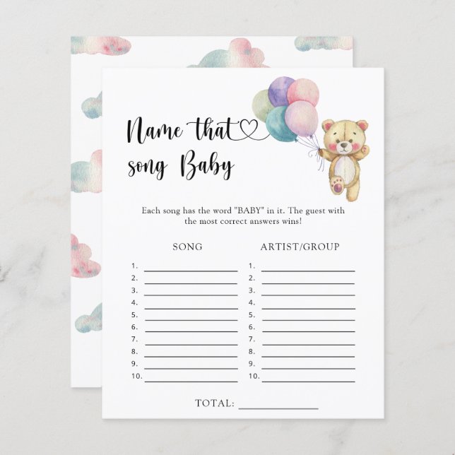 Teddybjörnballonger - Nämn den där babysången (Fram/baksida)