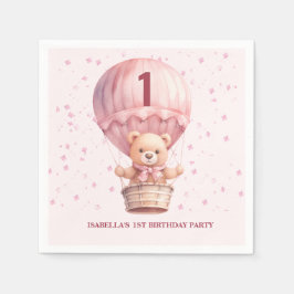 Teddybjörnballonger Pastellrosa bebis födelsedag Pappersservett