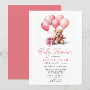 Teddybjörnballonger Rosa Flicka Bebisens Första St Inbjudningar