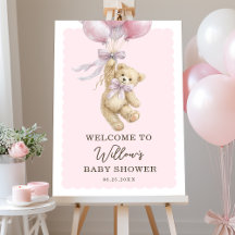 Teddybjörnballonger Rosa välkomstskylt för baby sh
