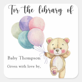 Teddybjörnballonger - till biblioteket av fyrkantigt klistermärke