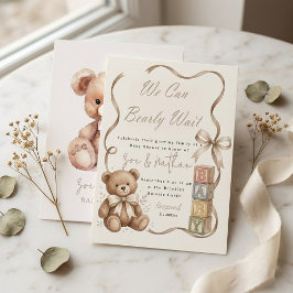Teddybjörnblock Baby Shower Inbjudningar