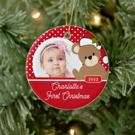 Teddybjörnens första jul fotot julgransprydnad keramik