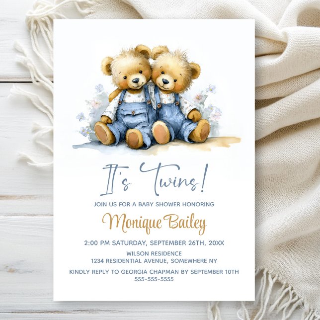 Teddybjörns tvillingar Babyshower Inbjudningar (Skapare uppladdad)