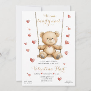 Teddybjörnshjärtan Baby Shower Inbjudan
