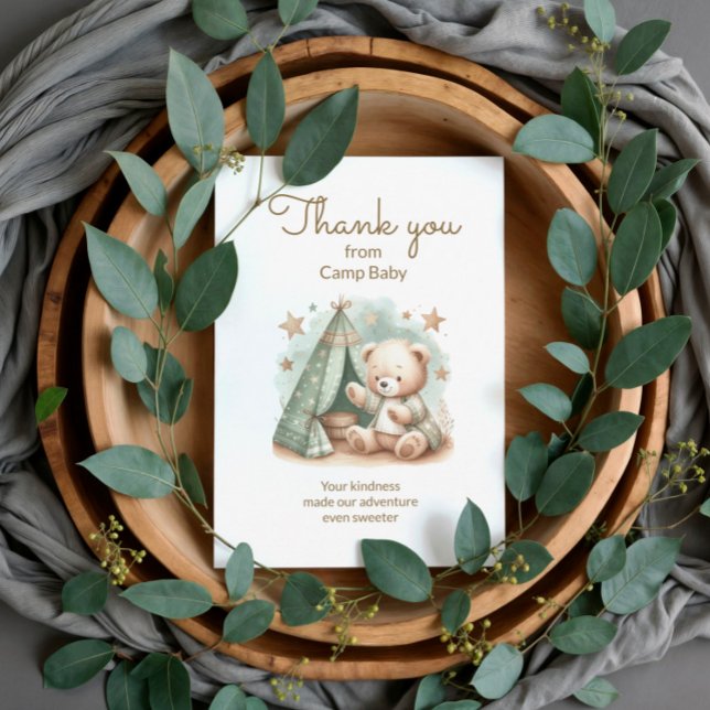 Teddybjörnsläger Baby Shower Tacksamhetskort Tack Kort (Camp baby Teddy Bear baby shower thank you card)
