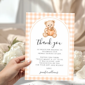 Teddybjörnsliten litet pumpafall baby shower tack kort