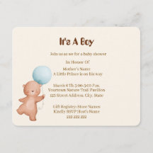 Teddybjörnspojke Baby Shower-kort inbjudan
