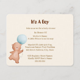 Teddybjörnspojke Baby Shower-kort inbjudan