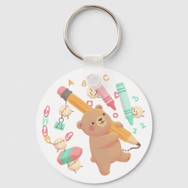 Teddy's Back to School Illustration Nyckelring (Framsida)