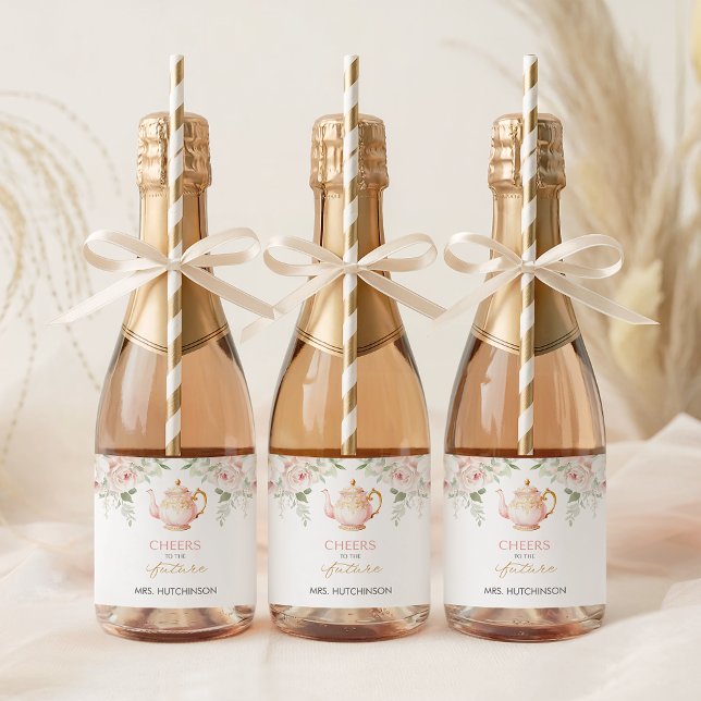 Tedrickning Bröllopsdusch (Tea Party Bridal Shower Sparkling Wine Label)