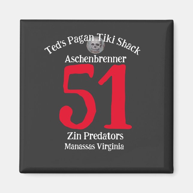 Teds hedniska Tiki-stuga Zin-rovdjur Manassas VA Magnet (Framsidan)