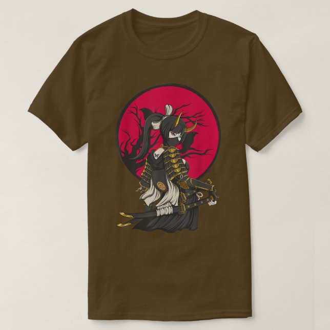 Tee Anime Girl Samurai japansk Fighter Ninja Mart (Design framsida)