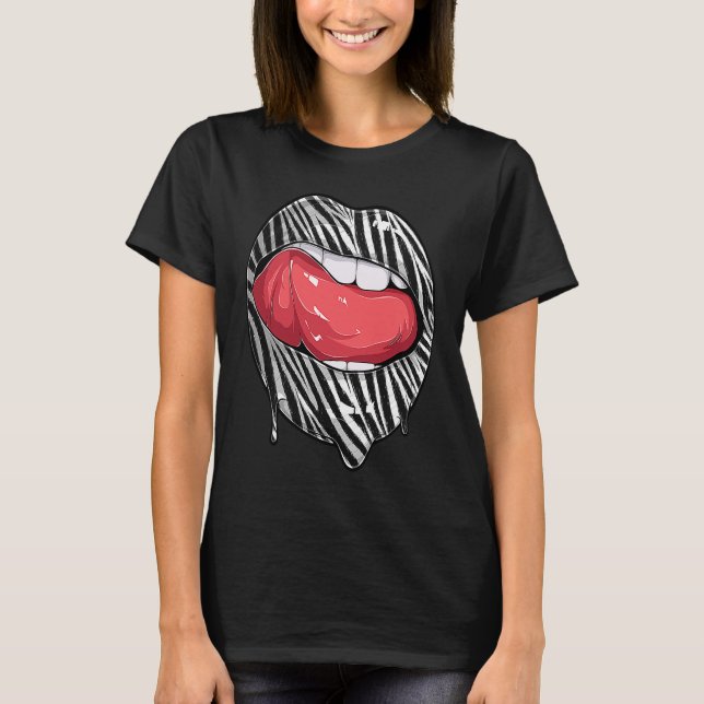 Tee Lips with Zebra Pattern Woman Tongue Girl Lips (Framsida)