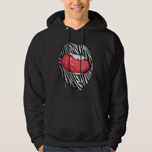 Tee Lips with Zebra Pattern Woman Tongue Girl Lips Hoodie (Framsida)