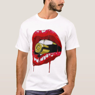 Tee Red Läppar Teeth Guld Bullet Yell T-Shirt