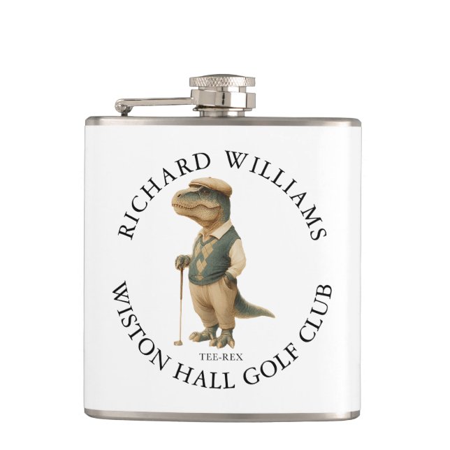 Tee-Rex Dinosaur Anpassad Golfspelare Namn Och Klu Fickplunta (Framsidan)