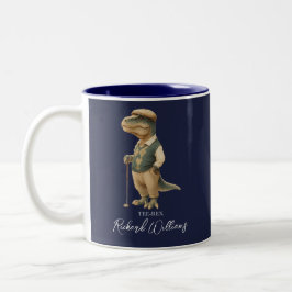 Tee-Rex Golfer Dinosaur Signature Name Navy Blue Två-Tonad Mugg