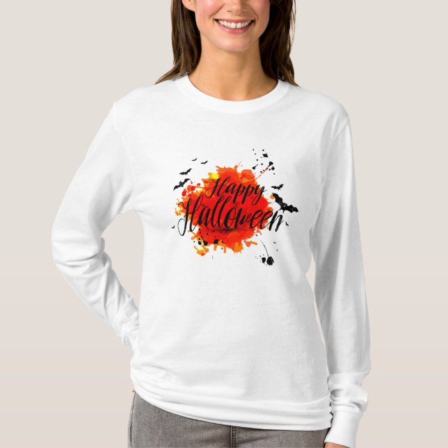 Tee shirt Femme Blanc Manches Longues Halloween (Framsida)