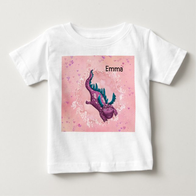 Tee Shirt for Flicka with Dragon in Rosa (Framsida)