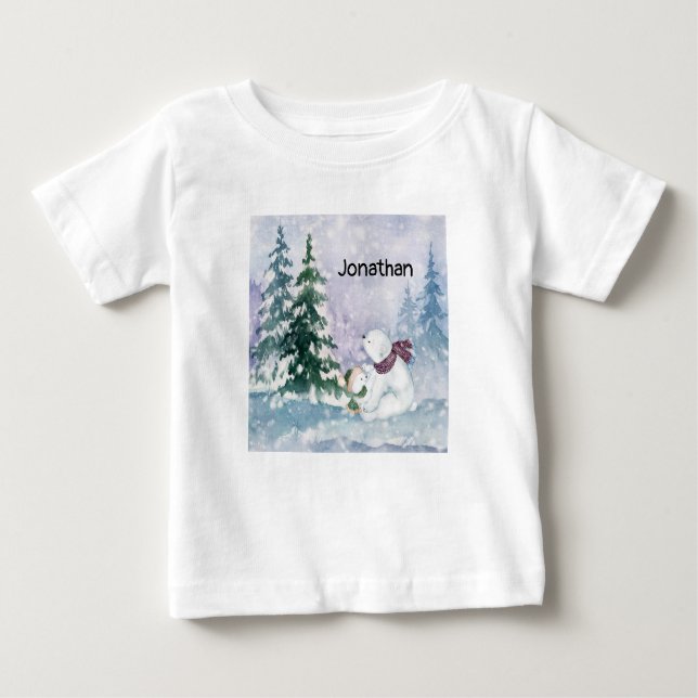 Tee Shirt for Pojke with Winter Scene & Bears (Framsida)