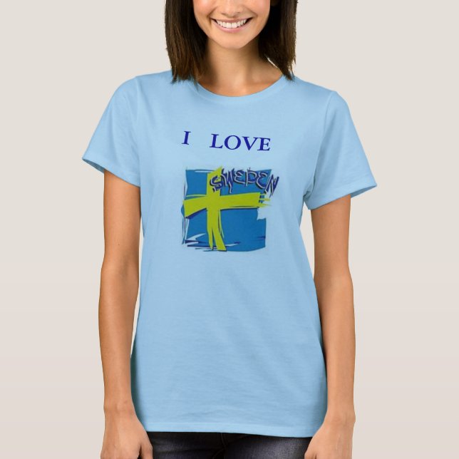 TEE SHIRT SVERIGE FLAGGA BLUE OCH GULT I KÄRLEK (Framsida)
