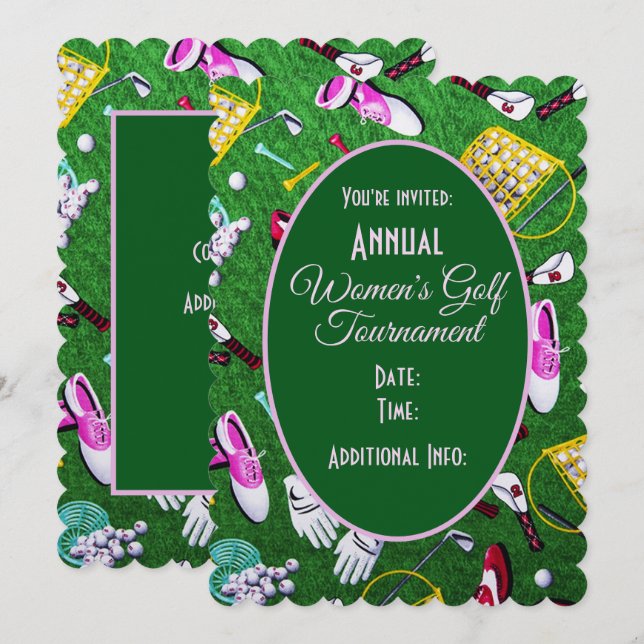 Tee Time Girly Golf Grönt Tournament Inbjudningar (Fram/baksida)