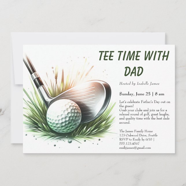 Tee Time med Pappa Redigerbar Fars dag Golf-fest Inbjudningar (Framsida)