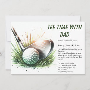 Tee Time med Pappa Redigerbar Fars dag Golf-fest Inbjudningar
